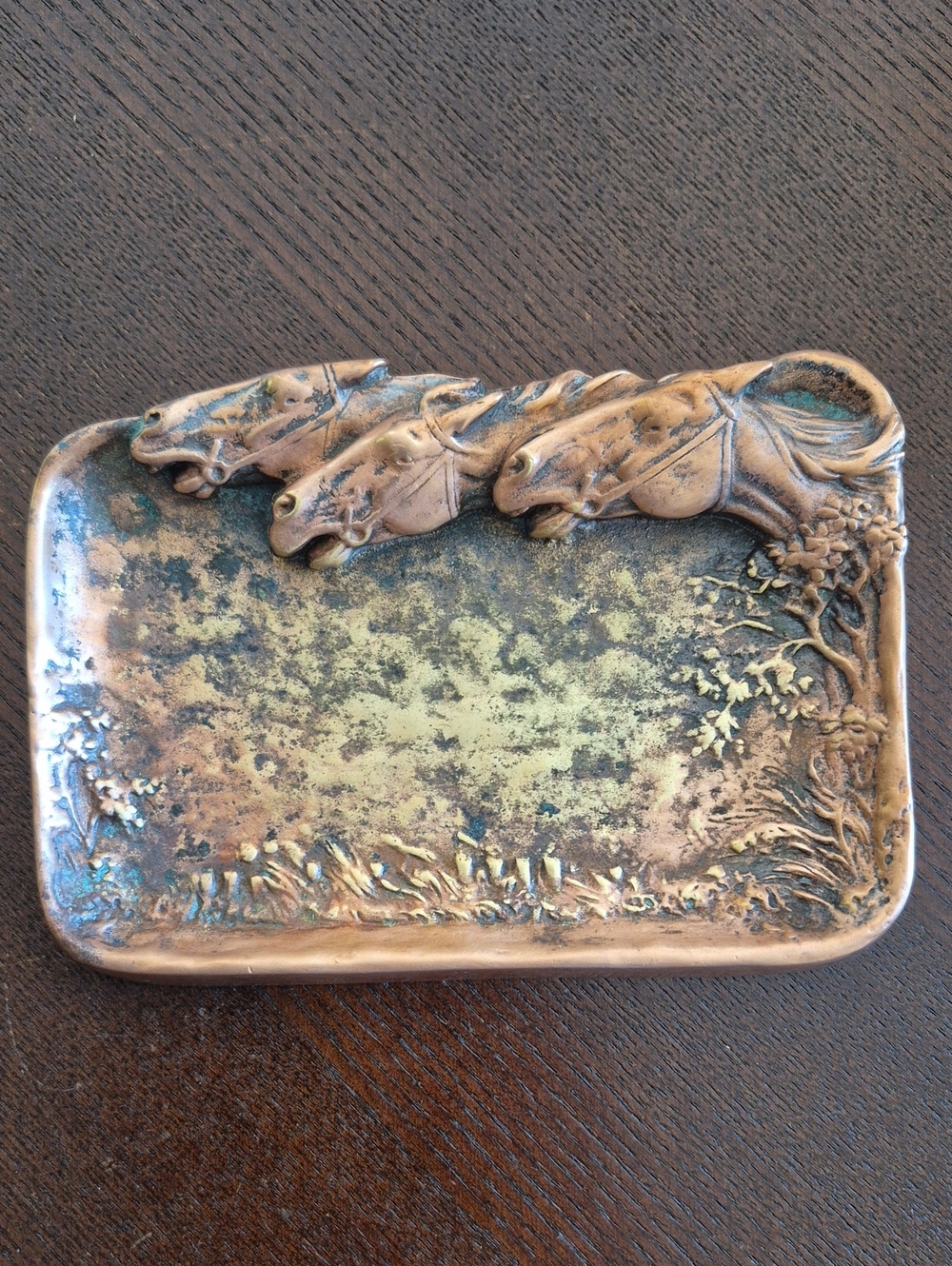 Heavy Vintage WM. H.Jackson Co. New York Bronze Horse Relief Desk Tray / Ashtray